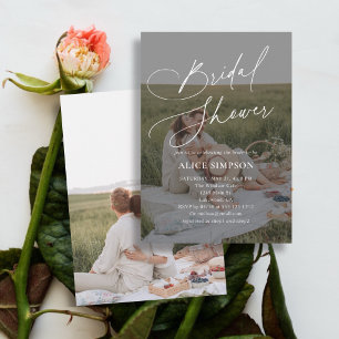 Elegant Calligraphy 2 Photo Bridal Shower Invitation