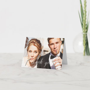 Elegant Calligraphy 2 photo wedding thank you card