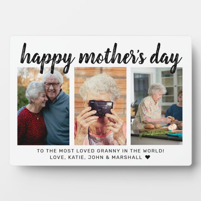 Elegant Calligraphy 3 Photo Mother’s Day Grandma Plaque (Front)