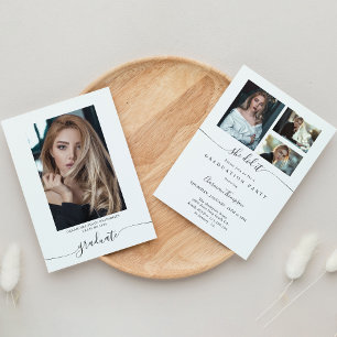 Elegant Calligraphy 4 Photo She did it Graduation Invitation