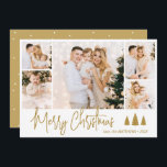 Elegant Calligraphy 5 Photo Collage Christmas Card<br><div class="desc">Modern Elegant Calligraphy Gold Script 5 Photo Collage Multi Photo Christmas Card. This festive, simple minimalist, pretty five (5) photo holiday card features a pretty photo collage, 3 pine tree doodle, „Merry Christmas” greeting text which is written in a whimsical hand lettered signature font type in gold and white. On...</div>