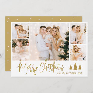 Elegant Calligraphy 5 Photo Collage Christmas Card