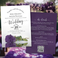 Elegant Calligraphy Amethyst Rose QR Code Wedding