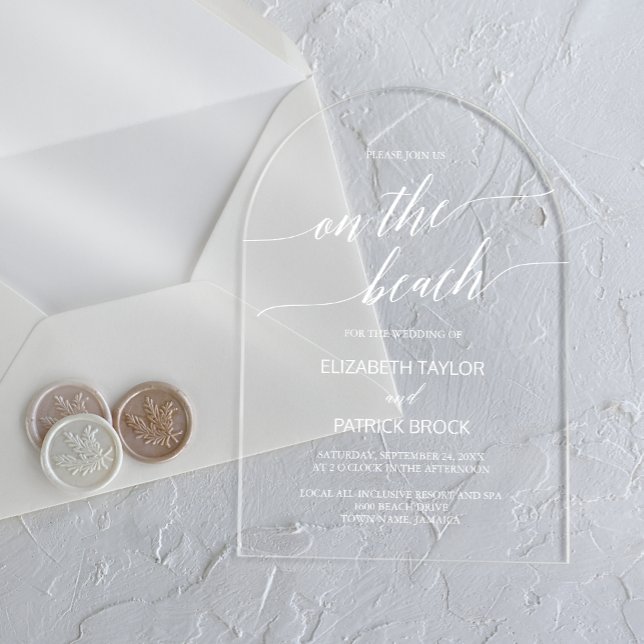 Elegant Calligraphy Arch White Boho Beach Wedding Acrylic Invitations (Elegant Calligraphy Arch White Boho Beach Wedding Acrylic Invitations)