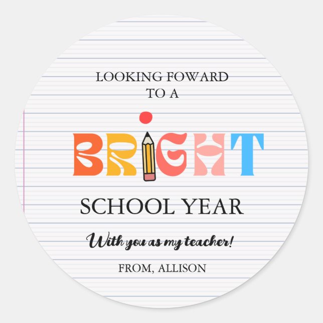 Elegant calligraphy back to school Teacher gift Classic Round Sticker (Front)