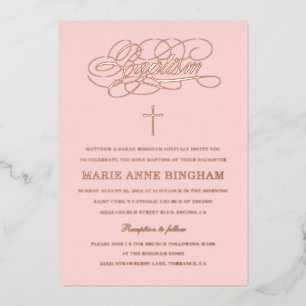 Elegant Calligraphy Baptism Blush Rose Gold 