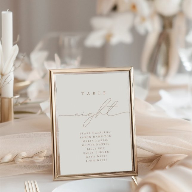 Elegant Calligraphy Beige Eight Table Number (Elegant Calligraphy Beige Eight Table Number)