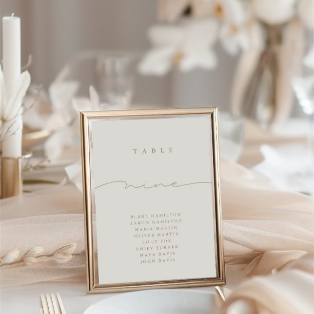Elegant Calligraphy Beige Nine Table Number (Elegant Calligraphy Beige Nine Table Number)