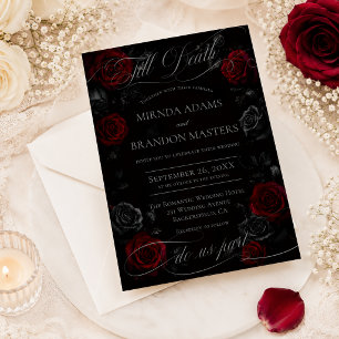 Elegant Calligraphy Black and Red Floral Wedding Invitation