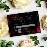 Elegant Calligraphy Black and Red Floral Wedding