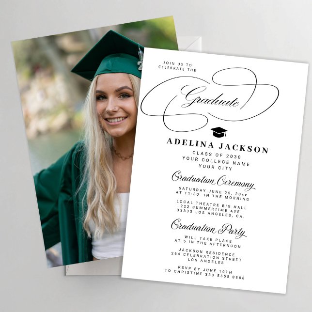 Elegant calligraphy black and white graduation invitation (Creator Uploaded)
