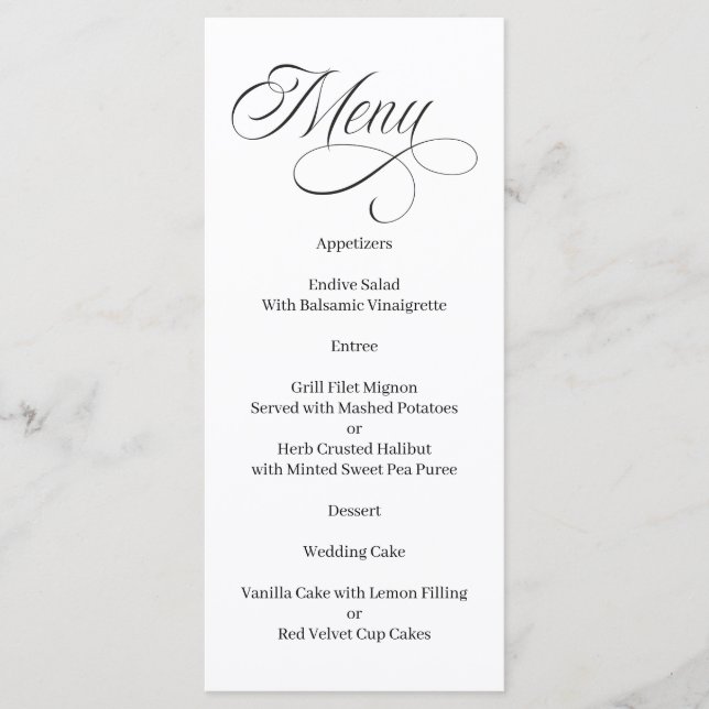 Elegant Calligraphy Black and White Menu (Front)