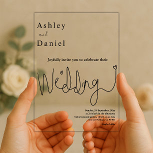 Elegant Calligraphy Black And White Modern Wedding Acrylic Invitations