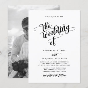 Elegant Calligraphy Black And White Photo Wedding Invitation