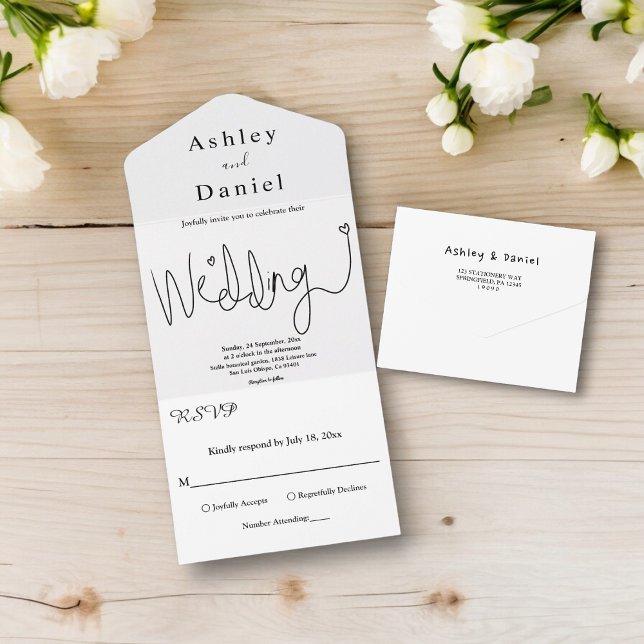 Elegant Calligraphy Black And White Simple Wedding All In One Invitation (Creator Uploaded)