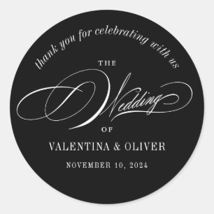 Elegant Calligraphy Black and White Wedding Classic Round Sticker
