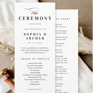Elegant Calligraphy Black and White Wedding Program