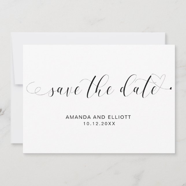Elegant Calligraphy Black and White Wedding Save The Date (Front)