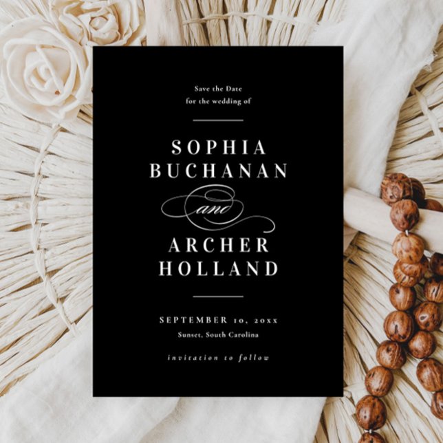 Elegant Calligraphy Black and White Wedding  Save The Date (Elegant type black and white non photo save the date card.)