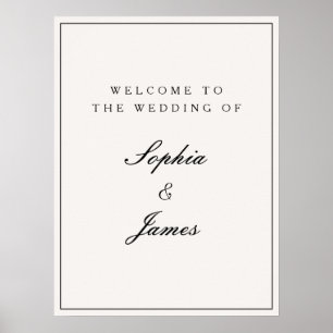 Elegant Calligraphy Black Frame Welcome Wedding Poster