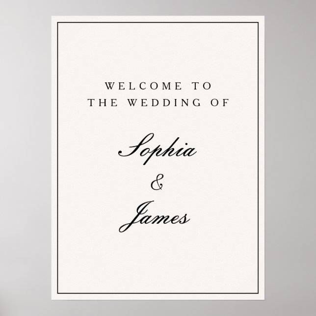 Elegant Calligraphy Black Frame Welcome Wedding Poster (Front)