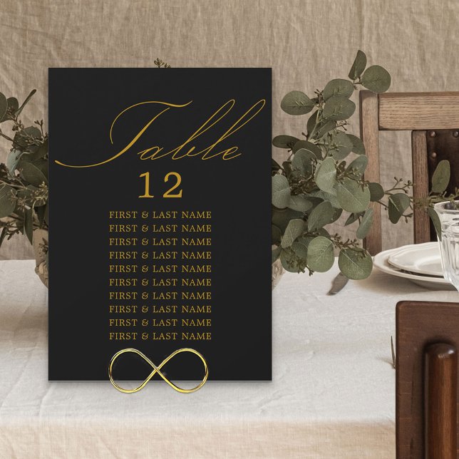 Elegant Calligraphy Black Gold Table Seating Card (Creator Uploaded)
