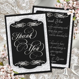 Elegant Calligraphy - Black/Silver Thank You Card