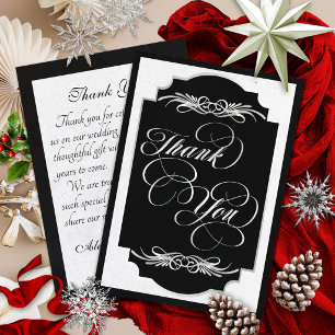 Elegant Calligraphy - Black/Silver Thank You Card