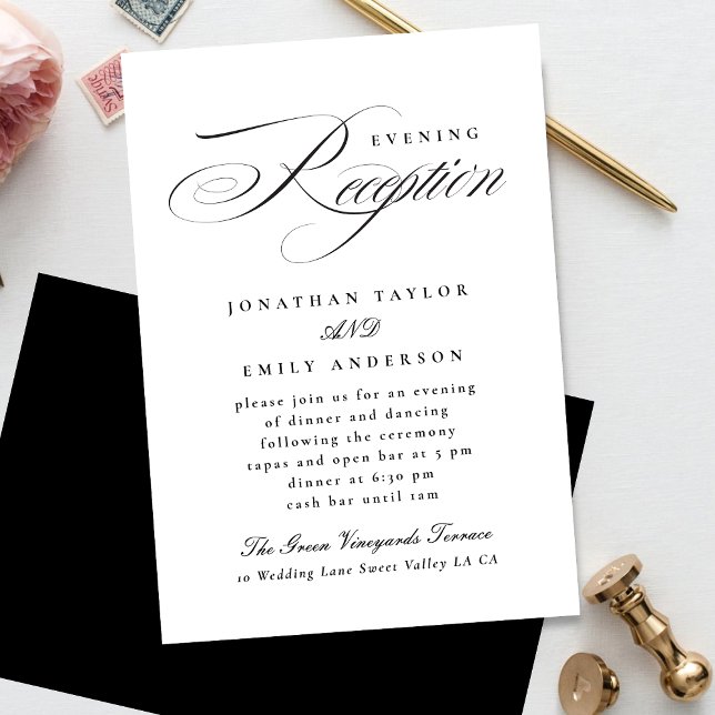 Elegant Calligraphy Black Tie Wedding Reception Enclosure Card (Creator Uploaded)
