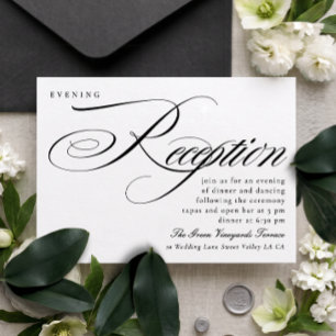 Elegant Calligraphy Black Tie Wedding Reception Invitation