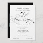 Elegant Calligraphy Black & White 50th Anniversary Invitation<br><div class="desc">50th Wedding Anniversary invitation in elegant black and white calligraphy with editable backer colour and photos</div>