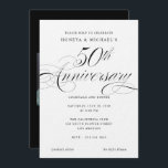 Elegant Calligraphy Black & White 50th Anniversary Invitation<br><div class="desc">50th Wedding Anniversary invitation in elegant black and white calligraphy with editable backer colour and photos</div>