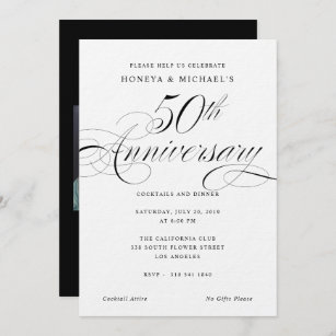 Elegant Calligraphy Black & White 50th Anniversary Invitation