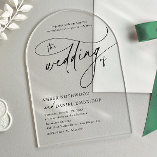 Elegant Calligraphy Black & White Arch Wedding Acrylic Invitations