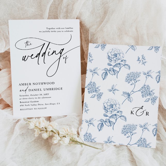 Elegant Calligraphy Black & White Monogram Wedding Invitation (Creator Uploaded)