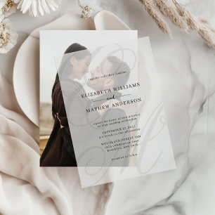 Elegant Calligraphy Black White Monogram Wedding Vellum Invitations