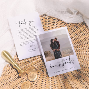 Elegant Calligraphy Black & White Photo Wedding Thank You Card
