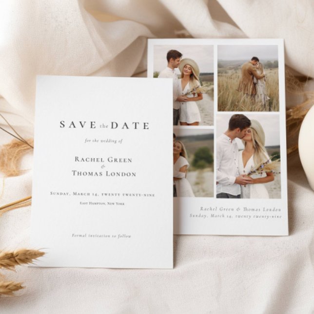 Elegant Calligraphy Black White Photos Wedding Save The Date (Creator Uploaded)