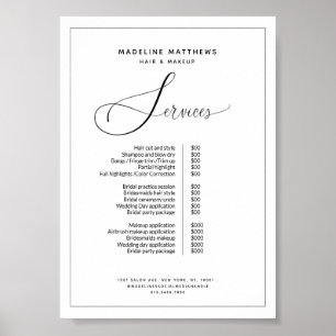 Elegant Calligraphy Black White Salon Price List Poster