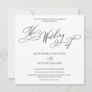 Elegant Calligraphy Black & White "The Wedding of" Invitation