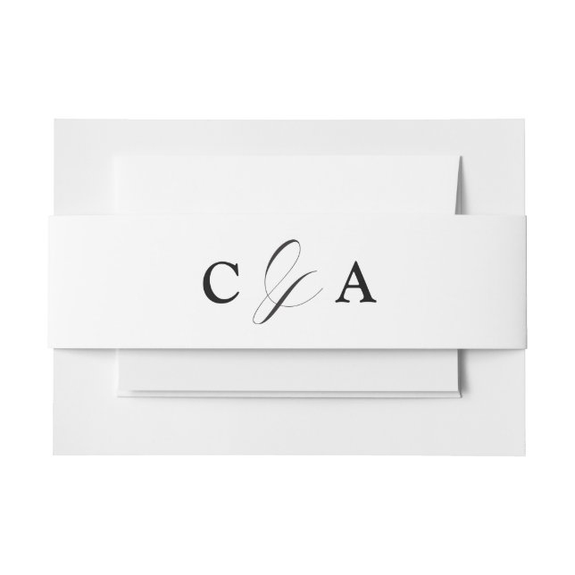 Elegant Calligraphy Black White Wedding Belly Band Invitation Belly Band (Front Example)