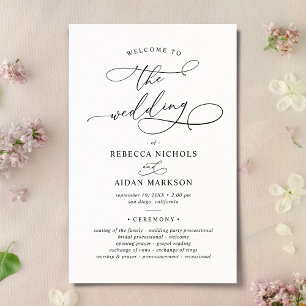 Elegant Calligraphy Black & White Wedding Program