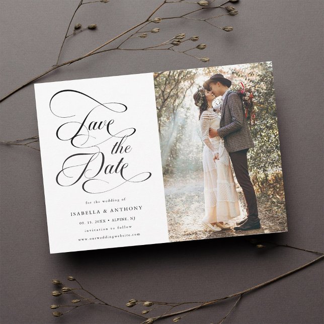 Elegant Calligraphy Black & White Wedding Save The Save The Date (Creator Uploaded)