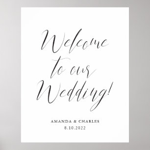 Elegant Calligraphy Black White Wedding Welcome Poster