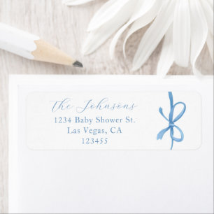 Elegant Calligraphy Blue Bow Return Address Label