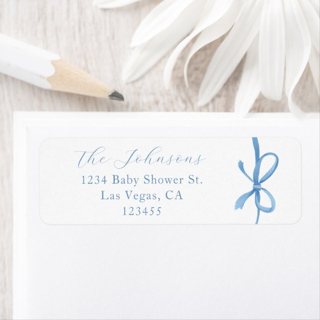 Elegant Calligraphy Blue Bow Return Address Label (Insitu)