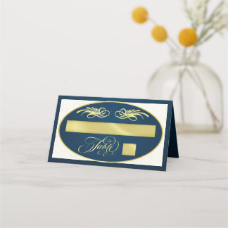 Elegant Calligraphy - Blue/Gold Place Card