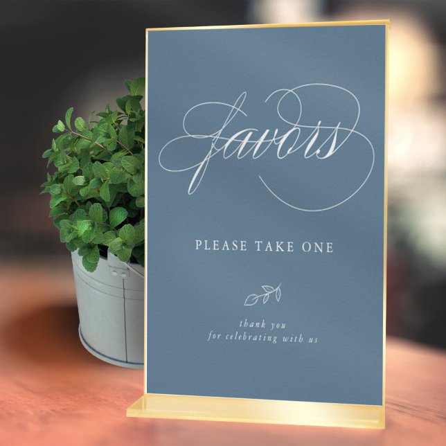 Elegant Calligraphy Blue Minimal Leaf Favour Sign (Creator Uploaded)