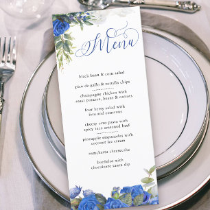 Elegant Calligraphy Blue Roses and Eucalyptus Menu