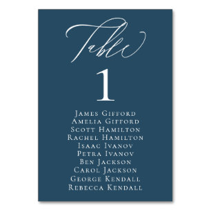 Elegant Calligraphy Blue Seating Table Number Card